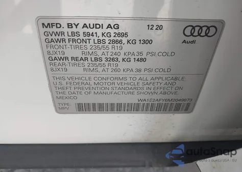 2021 Audi Q5 Premium Plus 55 Tfsi E Quattro S Tronic z USA, uszkodzony, nr VIN WA1E2AFY6M2049873